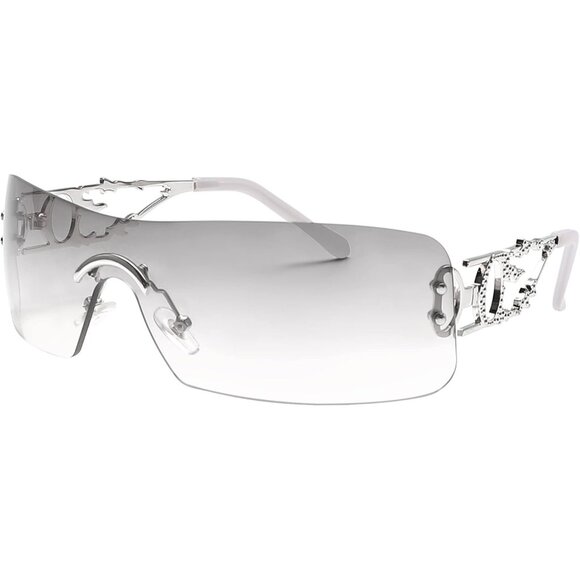 Gradient Silver Rectangle Vintage Fashion Flame Metal Sunglasses For Women Men - Picture 1 of 7